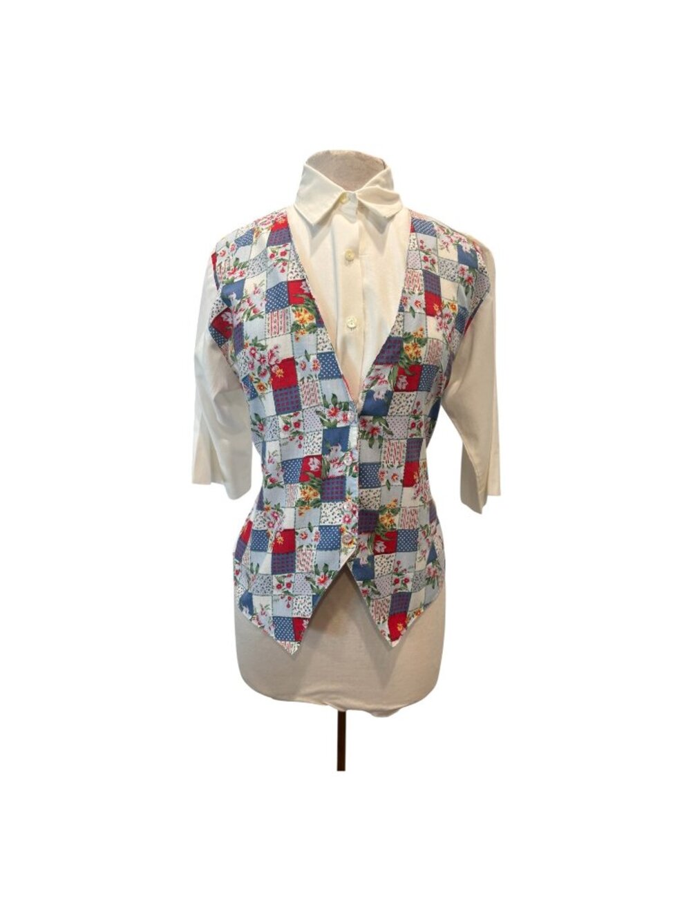 Vintage Tap & Co Patchwork Floral Vest Layered Blouse Women’s M Cottagecore Prai - Picture 4 of 6